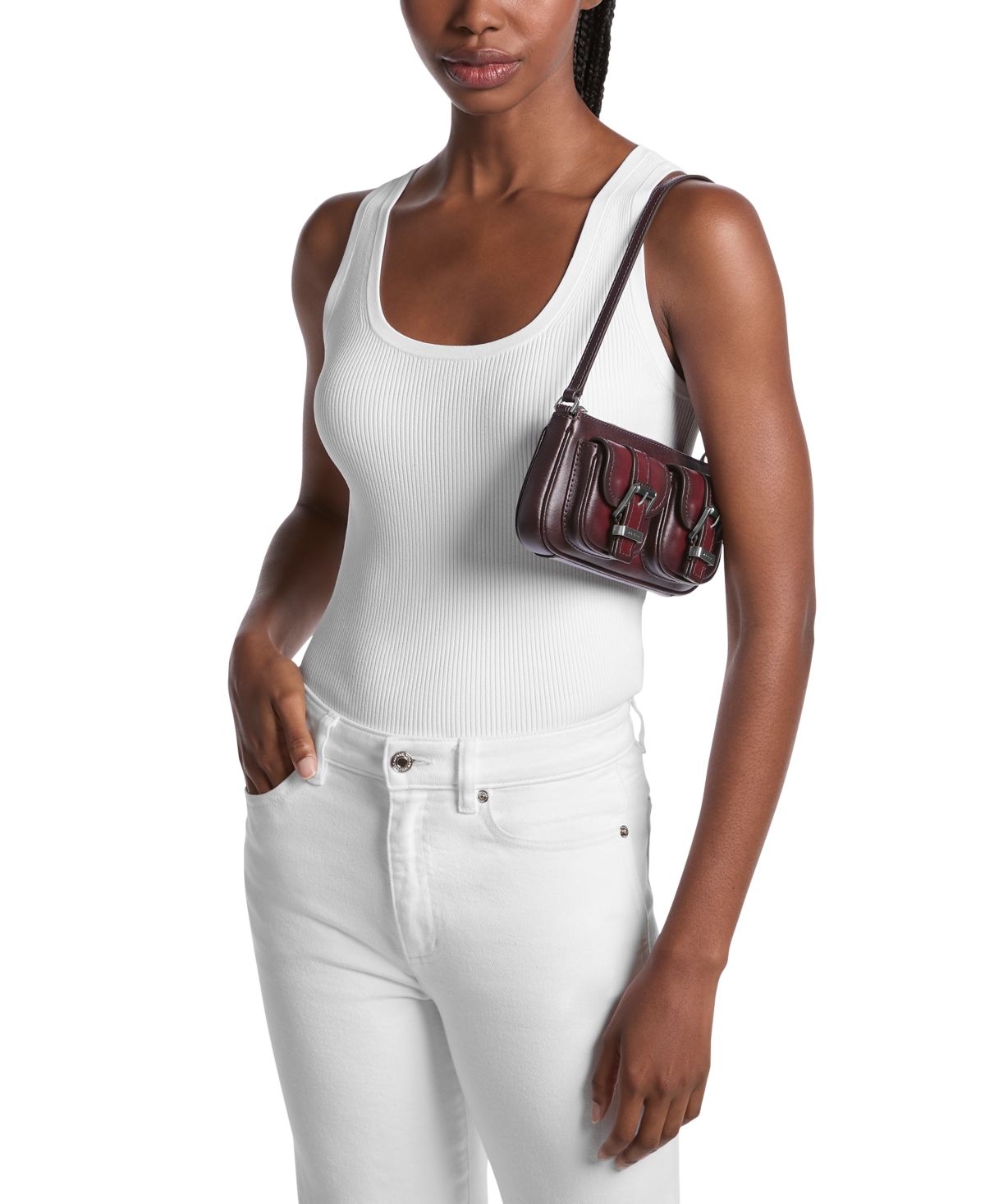 Michael Kors Zoe Small Convertible Pouchette Bag In Burgundy