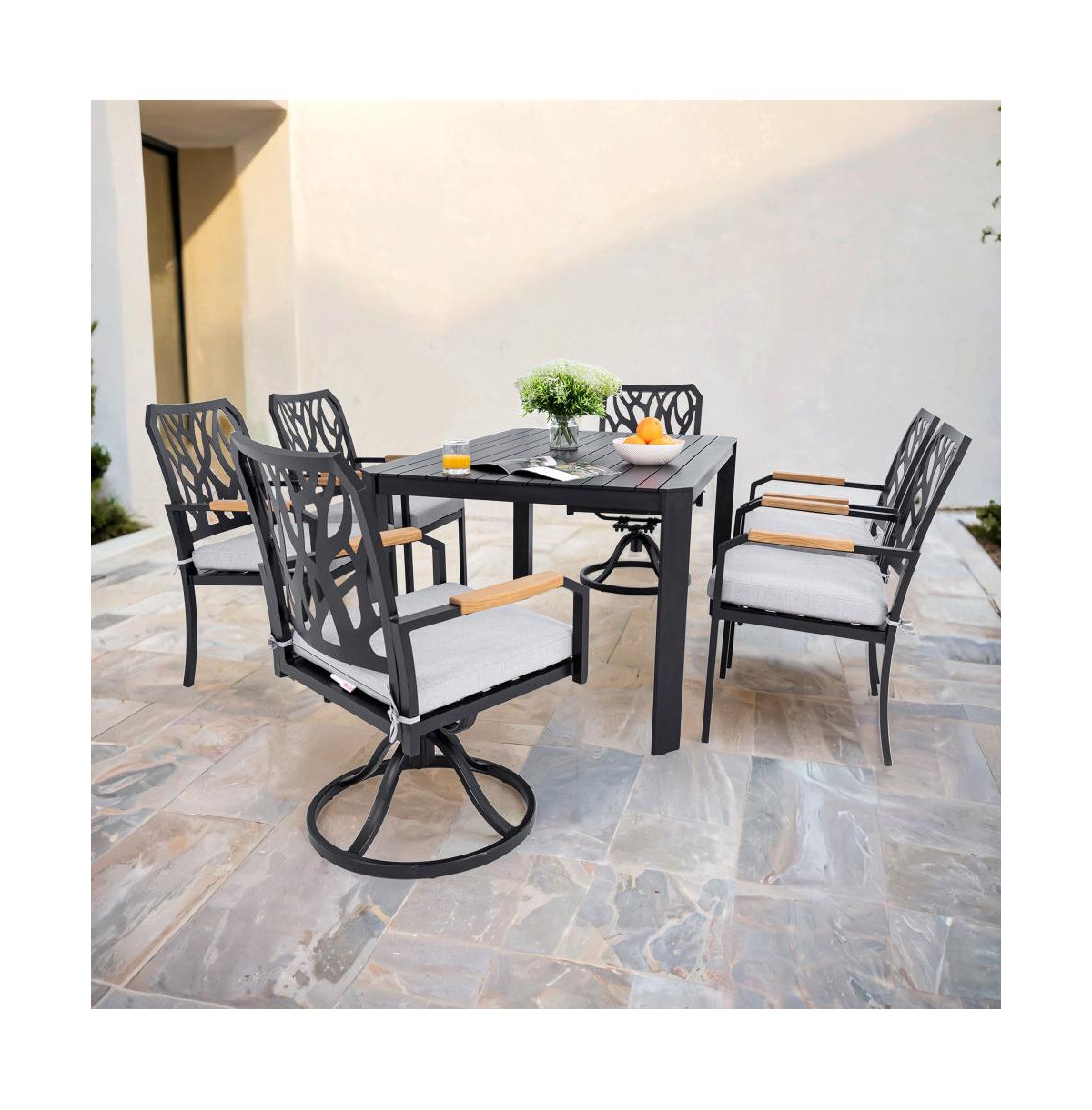 Chic Crate - 7-Piece Aluminum Patio Furniture Set - Modern Outdoor Dining with 4 Chairs & 2 Swivel Rockers