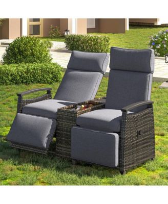 Backrest Wicker Outdoor Recliner Loveseat Set - Gray