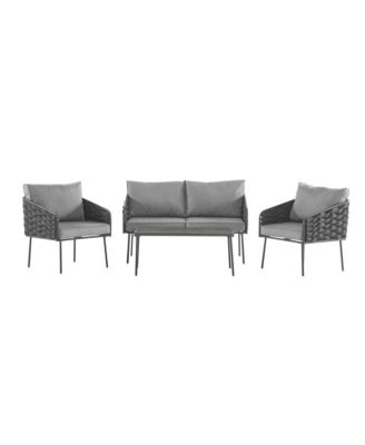 - 4-Piece Metal Modern Outdoor Patio Furniture Set - Grey