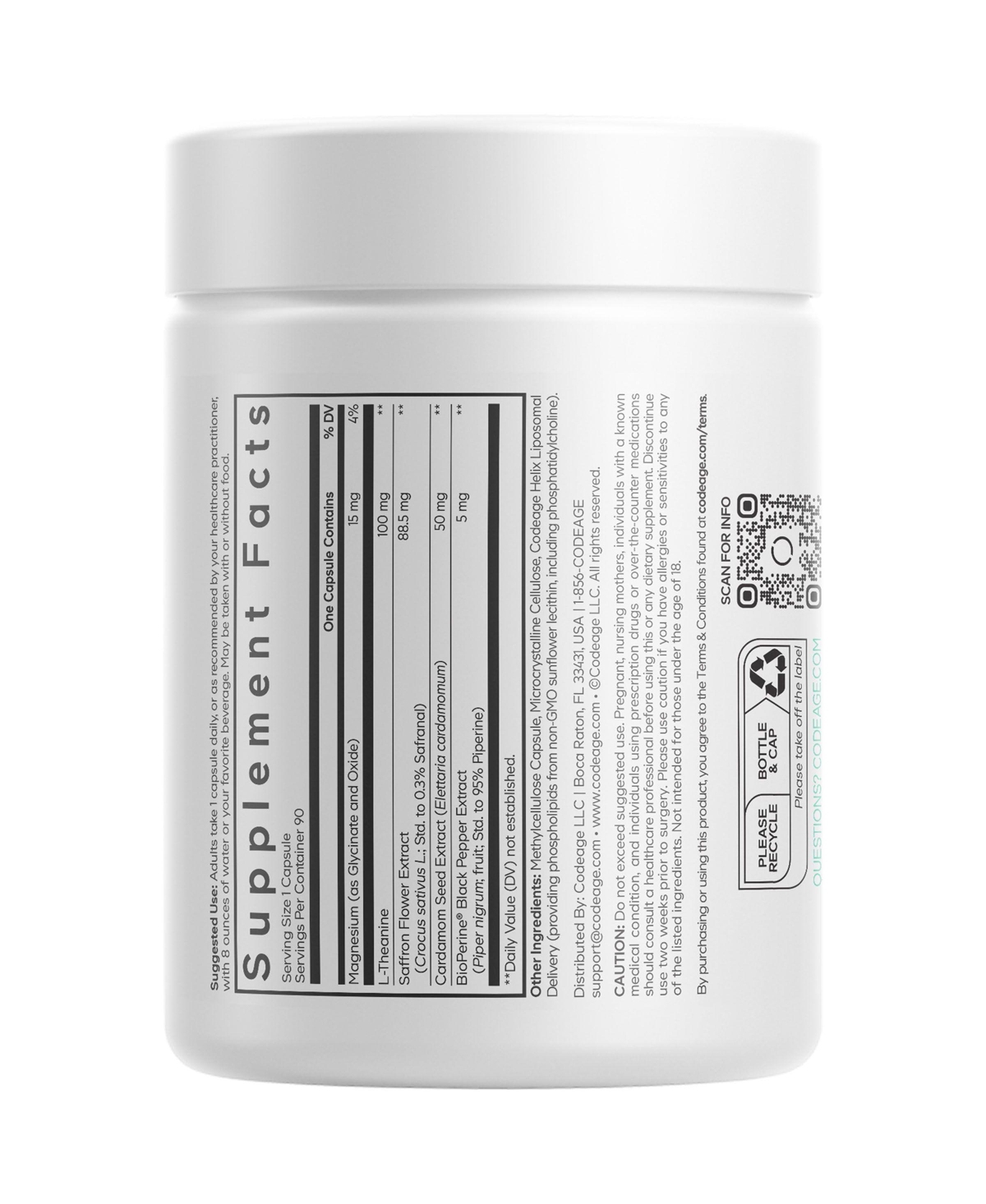 Codeage Liposomal Saffron+ Supplement - Saffron Extract, Magnesium, L-Theanine, Cardamom, BioPerine - 3-Month Supply