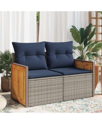 Patio Sofa with Cushions 2-Seater Gray Poly Rattan