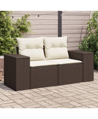 Garden Sofa Brown Poly Rattan 2-Seater Removable Covers
