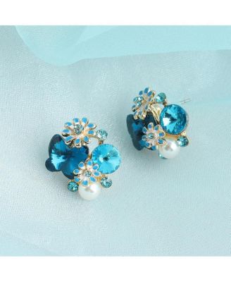Women's Blue  Embellished Cluster Stud Earrings