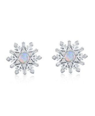 Sterling Silver, Opal & CZ Snowflake Studs