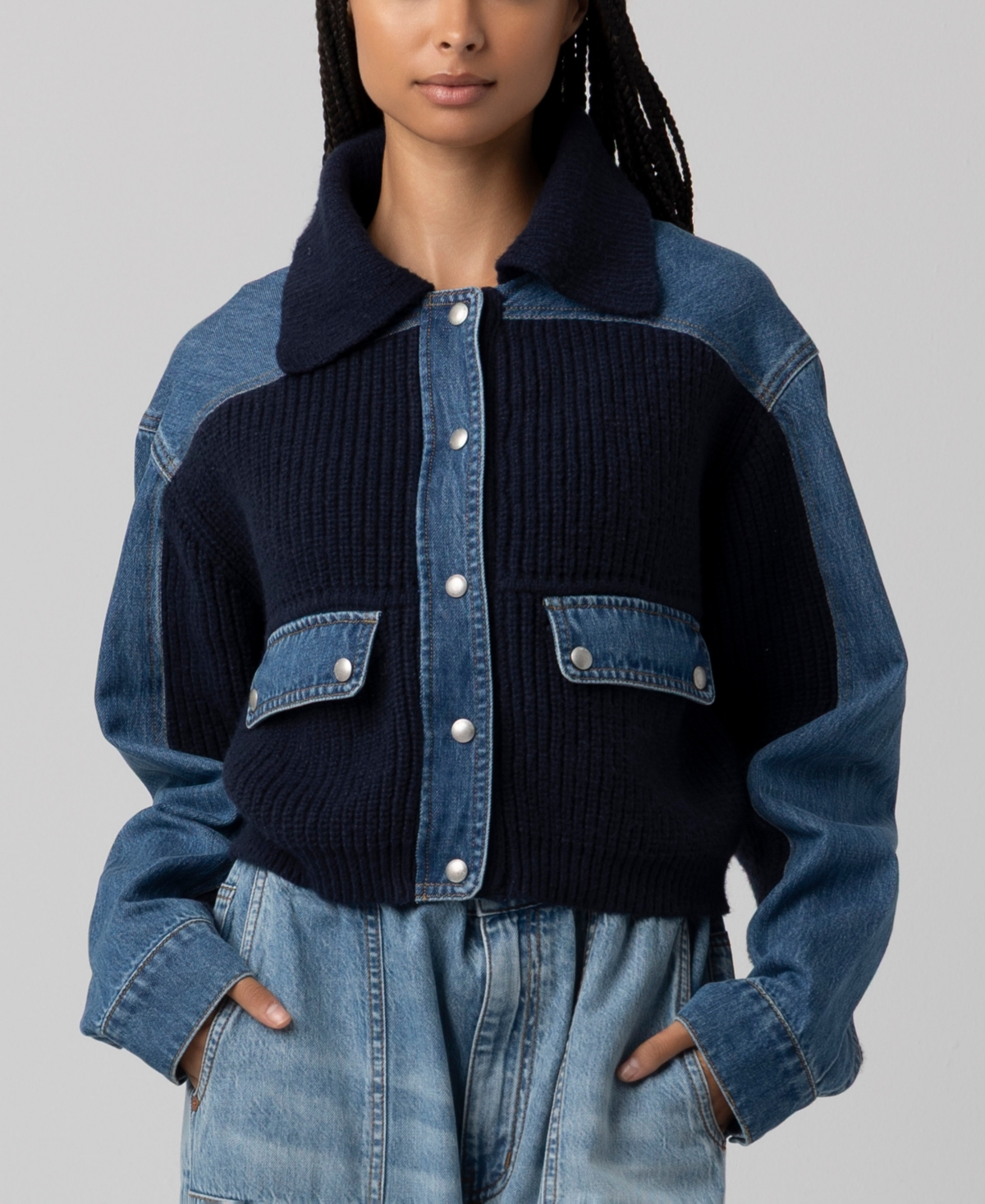 Blanknyc Women's Mixed Media Long-sleeve Sweater In Blue