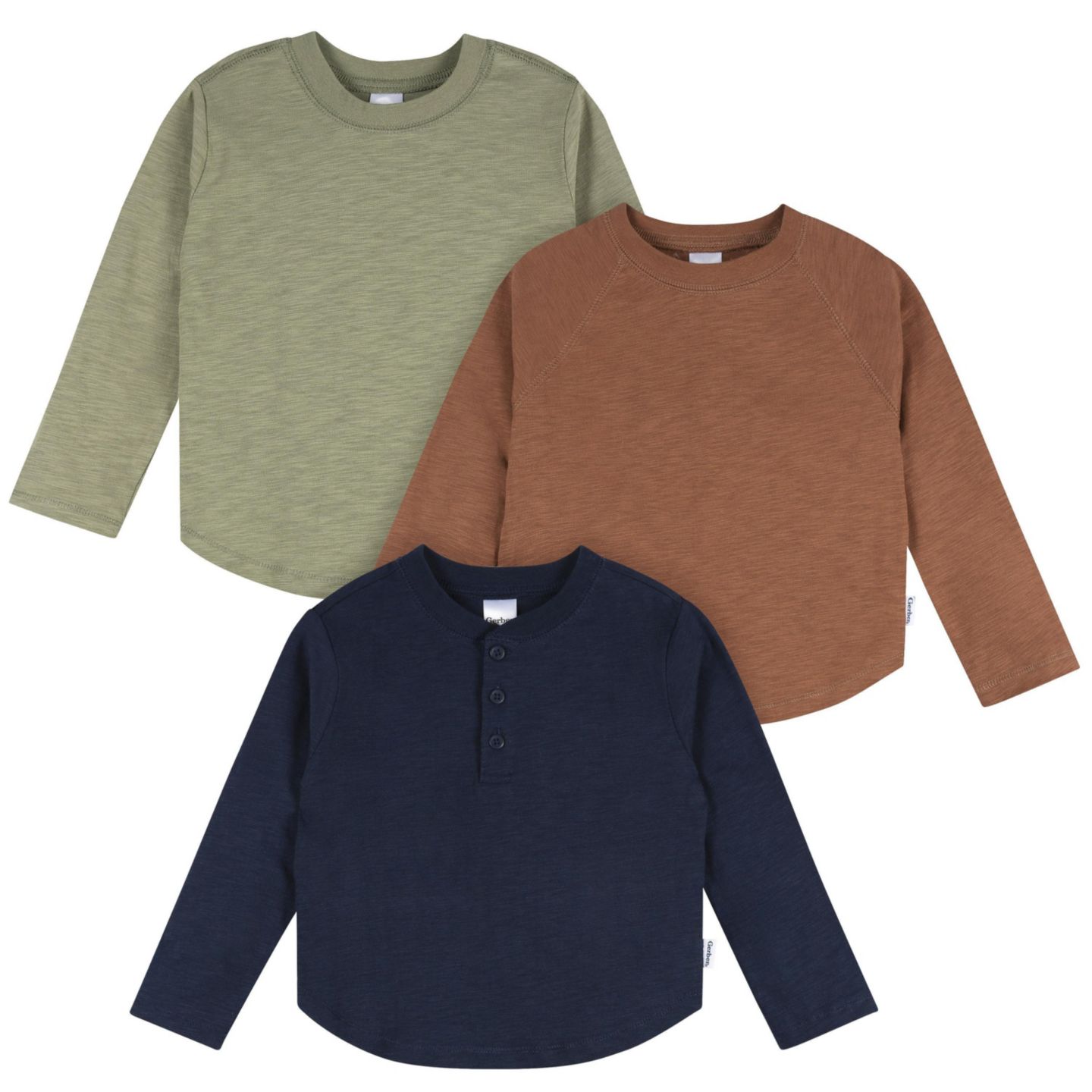 Рубашки Gerber 3-Pack Long Sleeve Shirts для мальчиков-малышей, цвет: Коричневый — фото 1