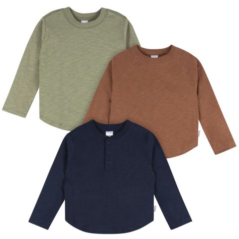 Рубашки Gerber 3-Pack Long Sleeve Shirts для мальчиков-малышей, цвет: Коричневый