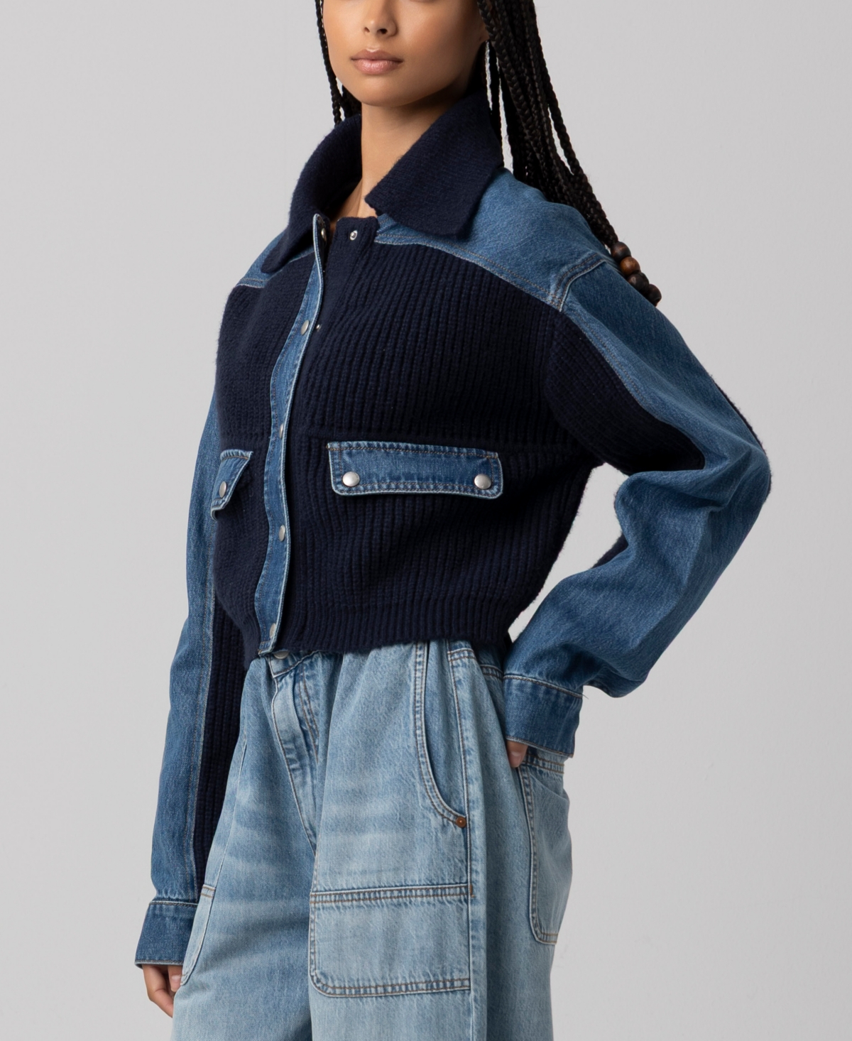 Blanknyc Women's Mixed Media Long-sleeve Sweater In Blue