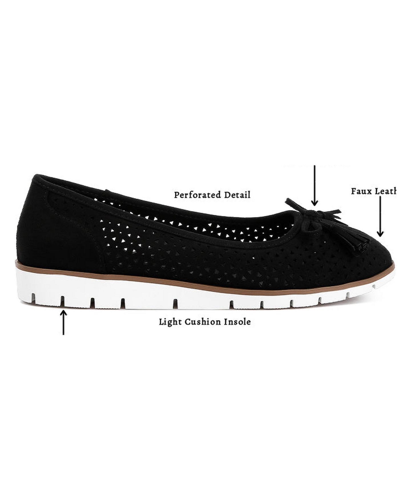 Женские балетки London Rag Pacer Perforated Leather Ballerinas, цвет: Чёрный — фото 3