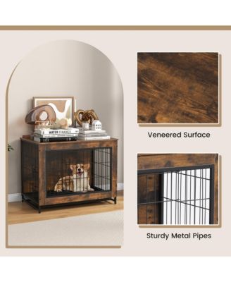 Industrial Dog Crate Furniture Heavy-duty Kennel Cage w/ 3 Chew-proof Walls Large