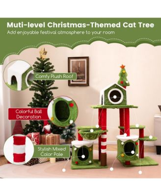 48'' Mushroom Cat Tree for Indoor Cats w/ 2 Cute Condos Plush Perch Teasing Balls