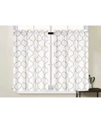 Set of 2 Linen Colored Trellis Rod Pocket Kitchen Curtain Tiers