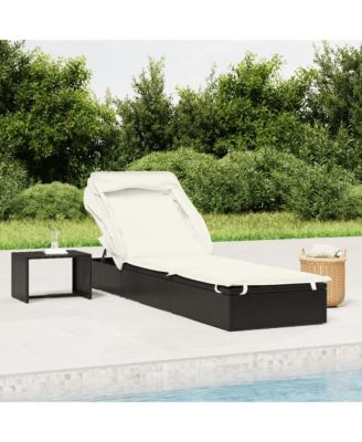 Sunbed Black Poly Rattan 83.9 in x 24.8 in x 38.2 in Foldable