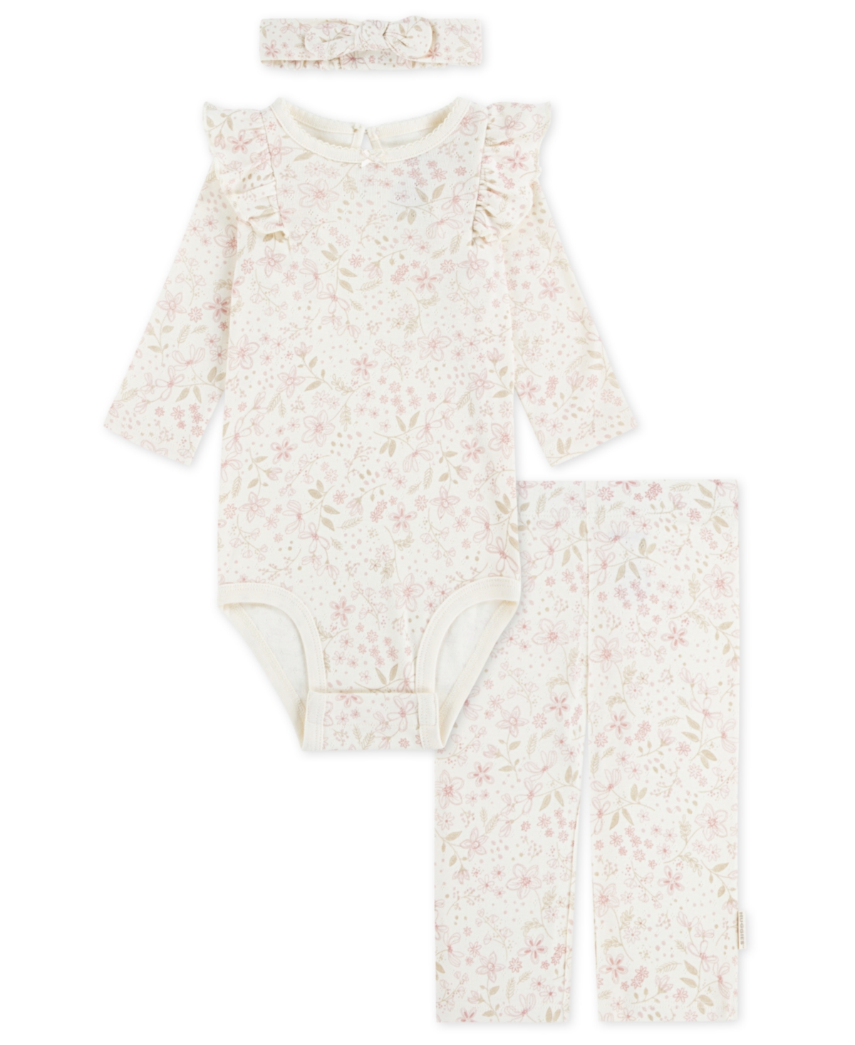 Huggies Baby Girls 3-Piece Printed Bodysuit, Headband and Pants Set - Off White