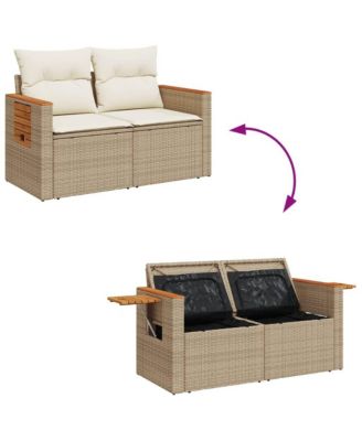 Garden Sofa Beige PE rattan 2-Seater Foldable Outdoor Sofa