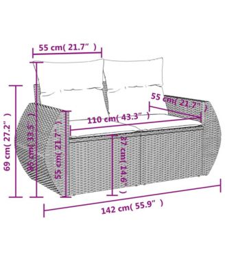 Patio Sofa with Cushions 2-Seater Gray Poly Rattan