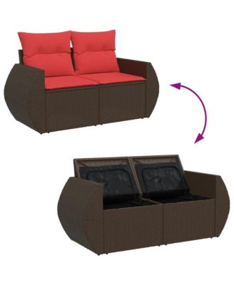 Patio Sofa with Cushions 2-Seater Brown Poly Rattan