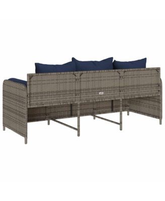 Patio Sofa with Cushions 3-Seater Gray Poly Rattan