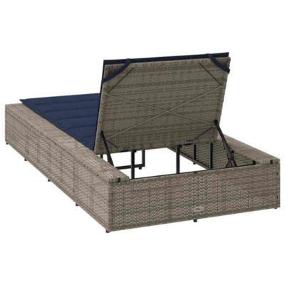 Patio Sunbed Grey PE Rattan Standard Adjustable Armrests
