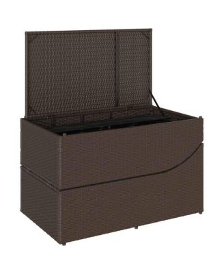 Folding Sun Lounger with Cushion and Storage Brown Poly Rattan