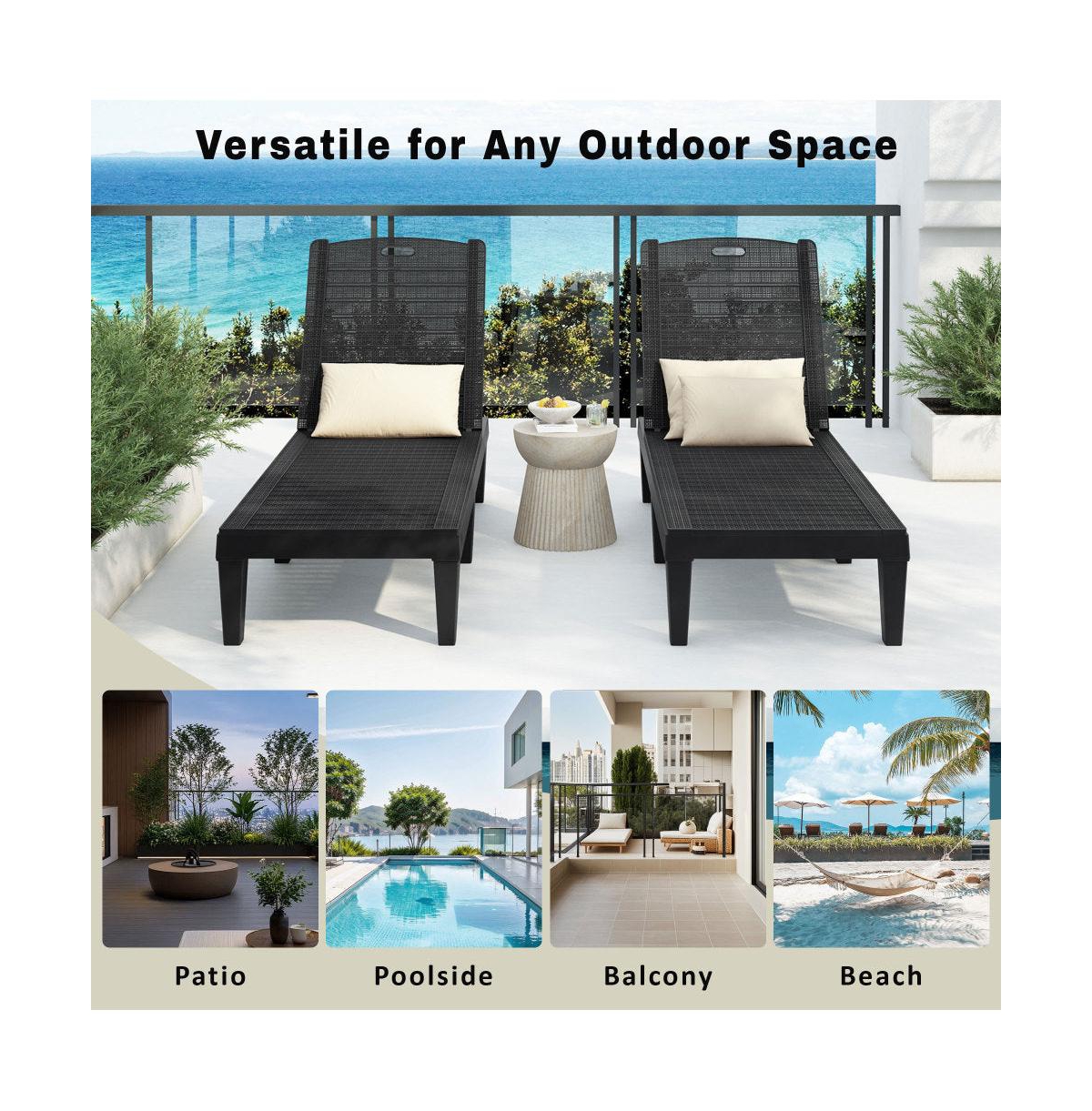 Chic Crate 2-Piece Outdoor Chaise Lounge Chair Set, Adjustable Resin Pool Loungers for Patio, Poolside & Beach