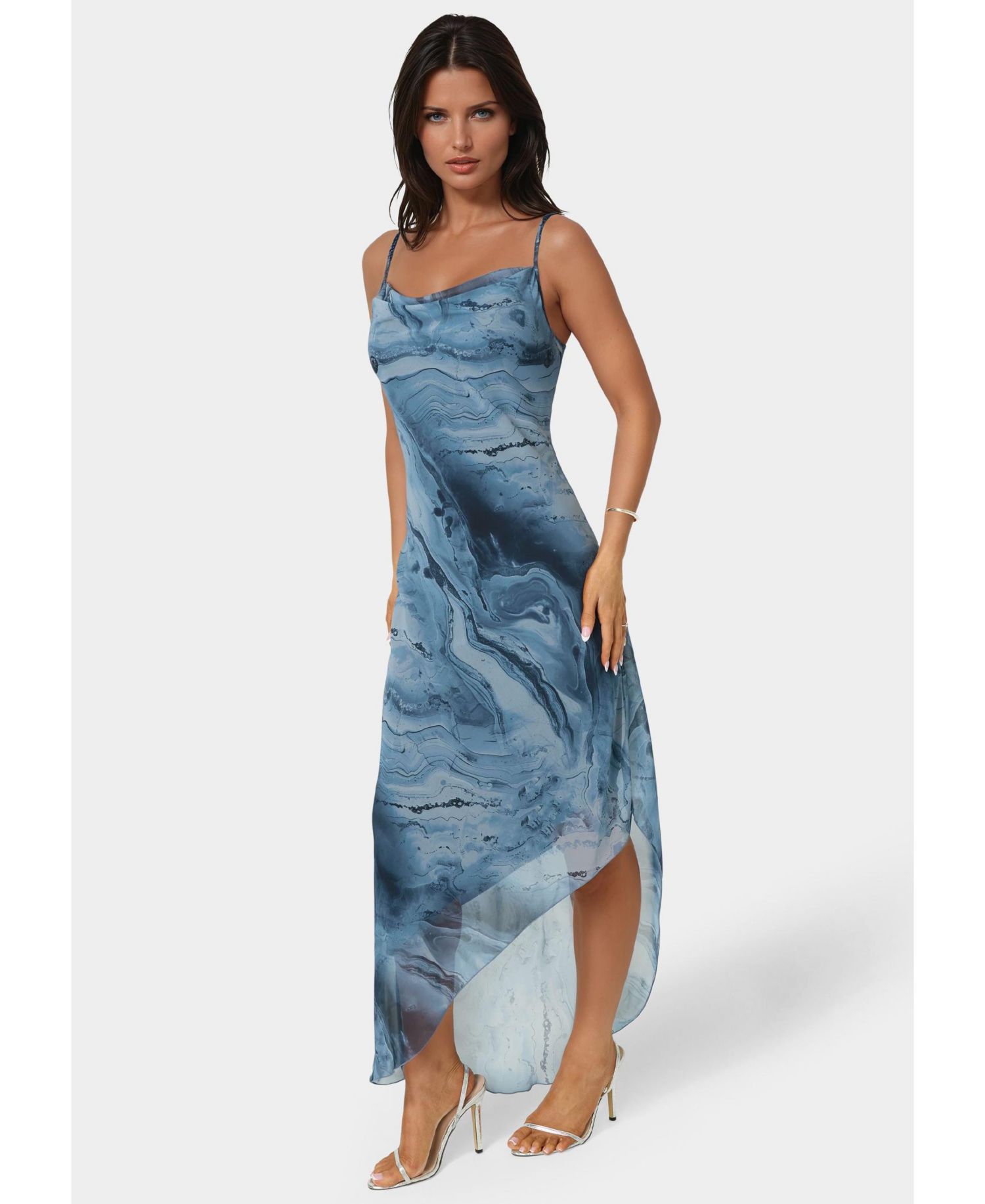 Women's Printed Chiffon Cowl Assy Maxi Dress