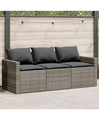 Garden Sofa Gray PE Rattan 3-Seater UV-resistant materials