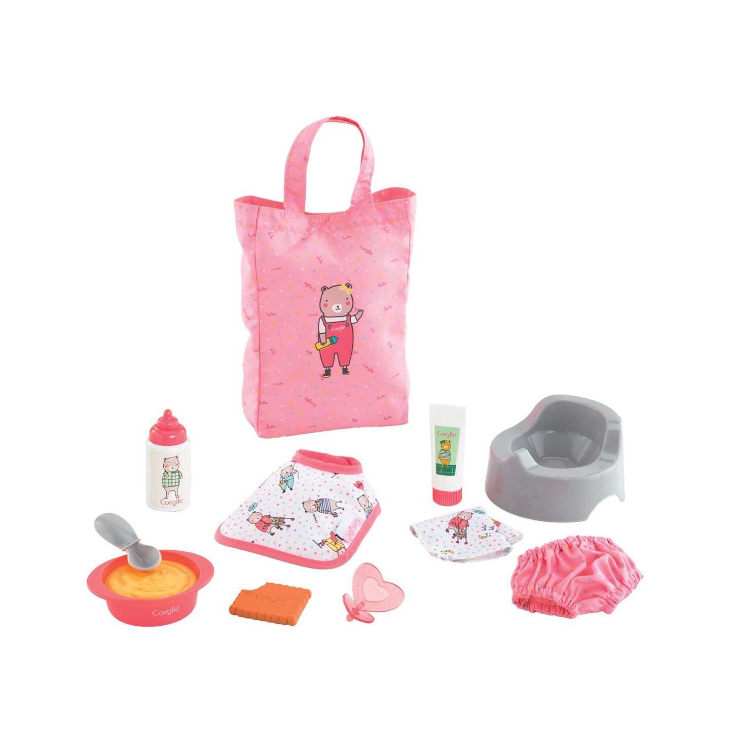 Детские куклы Corolle Mon Premier Poupon 12" Doll Feeding and Diapering Accessory Set, 11-Piece, Ages 18 Months+, цвет: Розовый — фото 1