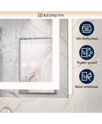 Inch LED Bathroom Vanity Mirror Tempered Glass Front & Backlit Dimmable 3 Color Lighted Mirror Anti-fog Memory Function Frameless