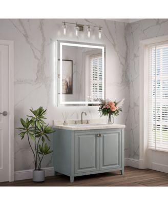 Inch LED Bathroom Vanity Mirror Tempered Glass Front & Backlit Dimmable 3 Color Lighted Mirror Anti-fog Memory Function Frameless