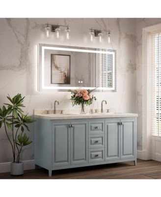 Inch LED Bathroom Vanity Mirror Tempered Glass Front & Backlit Dimmable 3 Color Lighted Mirror Anti-fog Memory Function Frameless