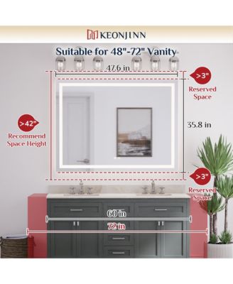 Inch LED Bathroom Vanity Mirror Tempered Glass Front & Backlit Dimmable 3 Color Lighted Mirror Anti-fog Memory Function Frameless