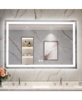 Inch LED Bathroom Vanity Mirror Tempered Glass Front & Backlit Dimmable 3 Color Lighted Mirror Anti-fog Memory Function Frameless