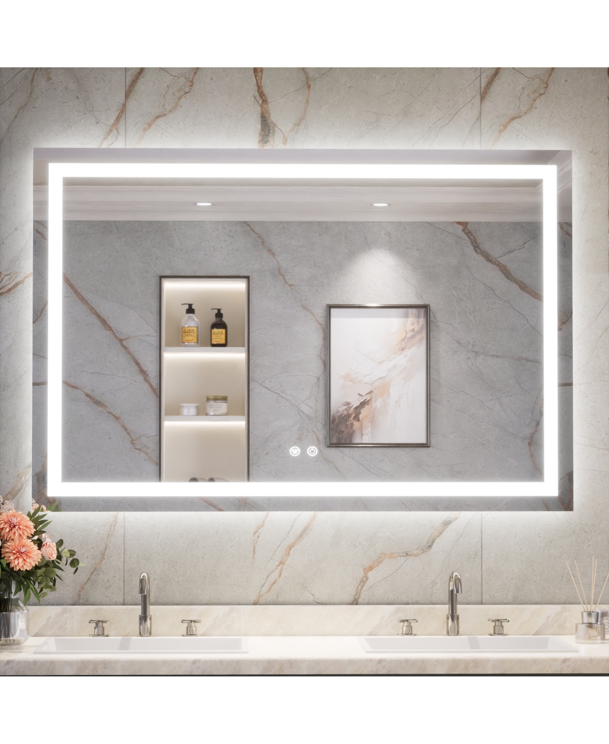 keonjinn Inch Led Bathroom Vanity Mirror Tempered Glass Front & Backlit Dimmable 3 Color Lighted Mirror Anti-fog Memory Function Frameless