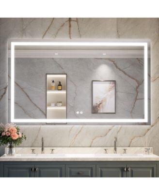 Inch LED Bathroom Vanity Mirror Tempered Glass Front & Backlit Dimmable 3 Color Lighted Mirror Anti-fog Memory Function Frameless