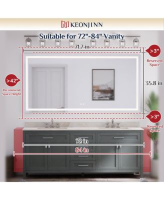 Inch LED Bathroom Vanity Mirror Tempered Glass Front & Backlit Dimmable 3 Color Lighted Mirror Anti-fog Memory Function Frameless