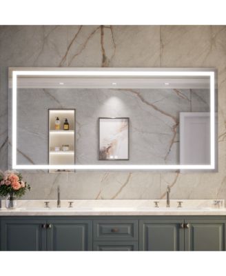 Inch LED Bathroom Vanity Mirror Tempered Glass Front & Backlit Dimmable 3 Color Lighted Mirror Anti-fog Memory Function Frameless