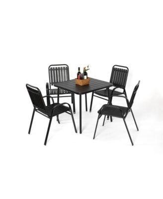 Steel Table & Plastic Chair Outdoor Dining Set - Black
