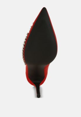 Women Ashlyn Rhinestones Embellished Satin Stiletto Pumps