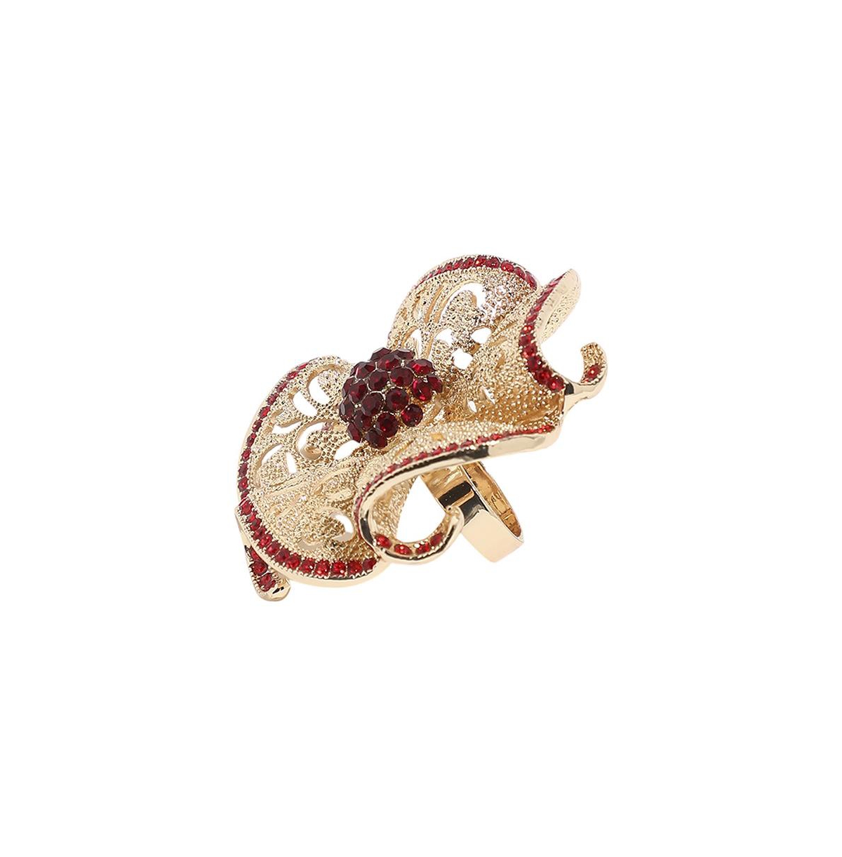 Sohi Stone Setting Flower Ring In Red