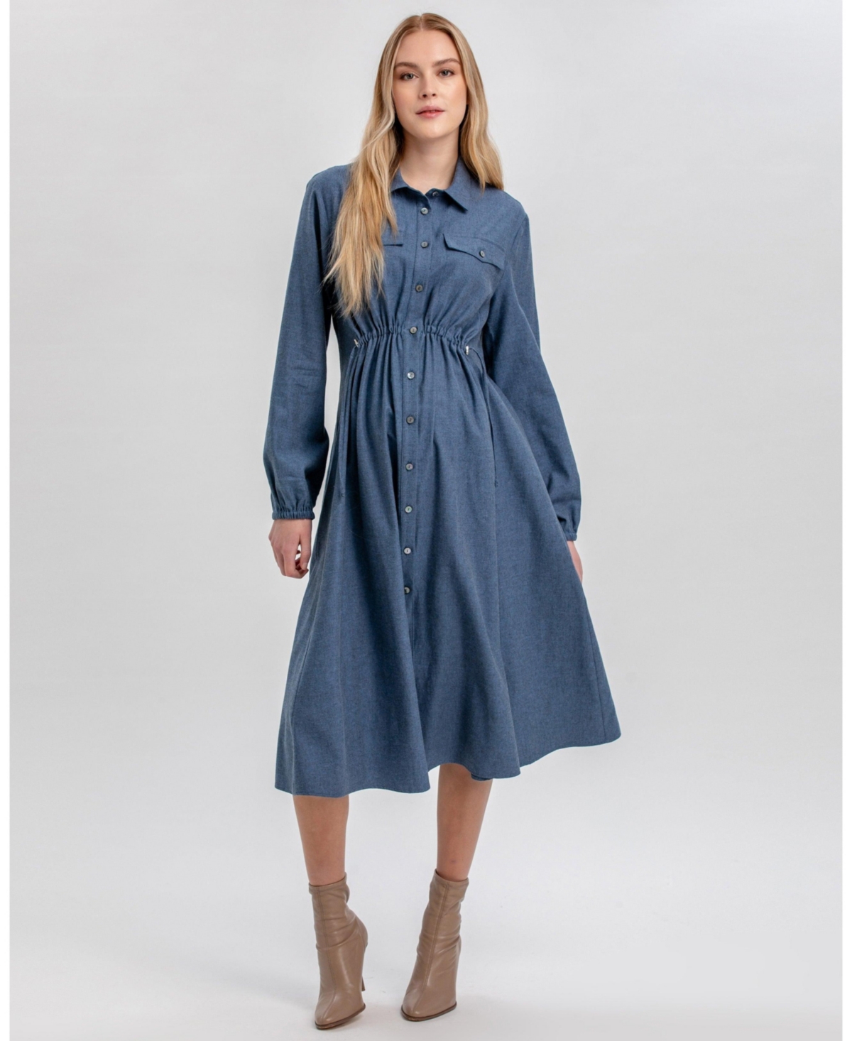 Pietro Brunelli Maternity Cotton Shirt Erica Dress with Drawstring Waist