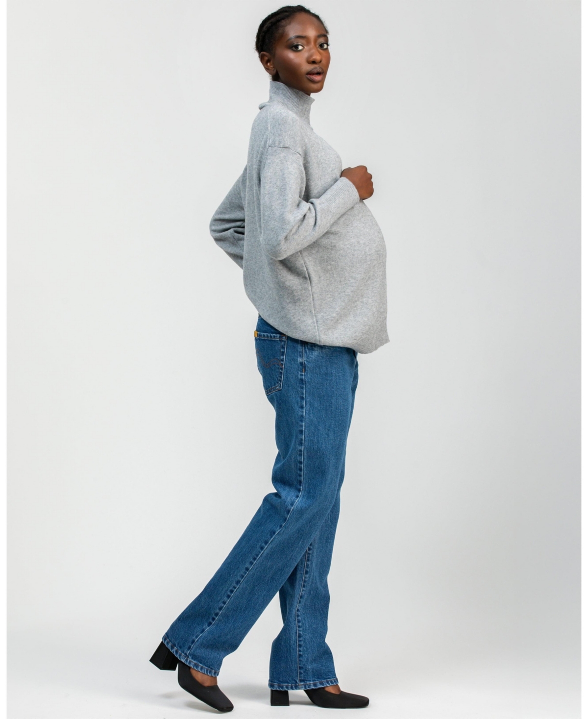 Pietro Brunelli Maternity Maternity Relaxed Turtleneck Regina Sweater With Long Sleeves In Gray