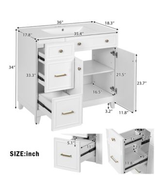 36inch Double Layer Drawers Soft Close Doors Bathroom Vanity with Ceramic Sink