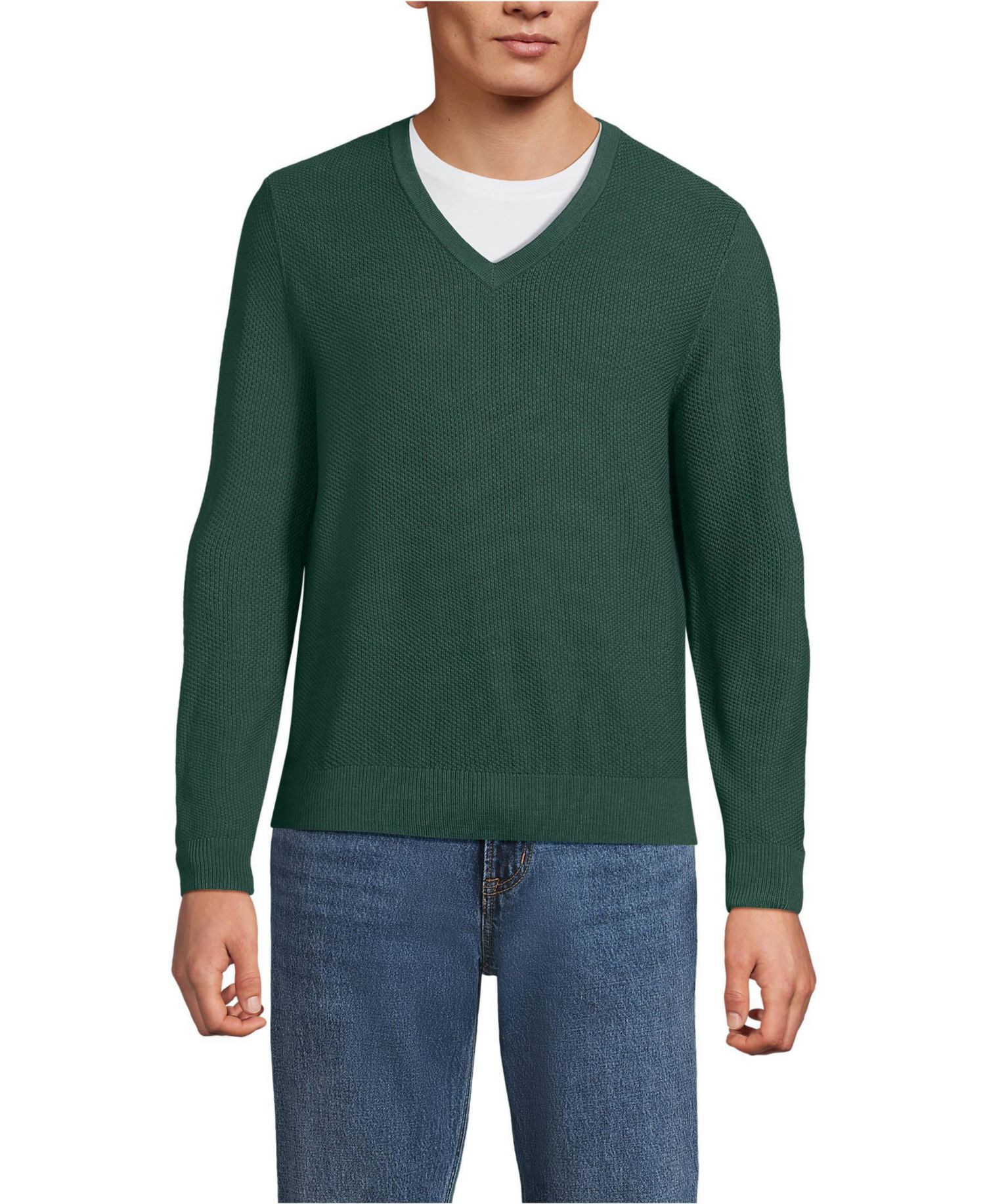 Men's Long Sleeve Washable Merino Wool V-neck Sweater