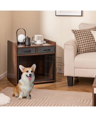 Industrial Dog Crate Indoor Doge Kennel w/Wide Countertop 2 Fabric Drawers