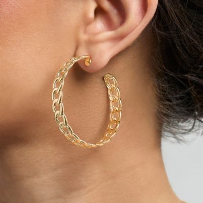 3-Piece Hoop and Chain Hoop Earring Set in Gold-Tone