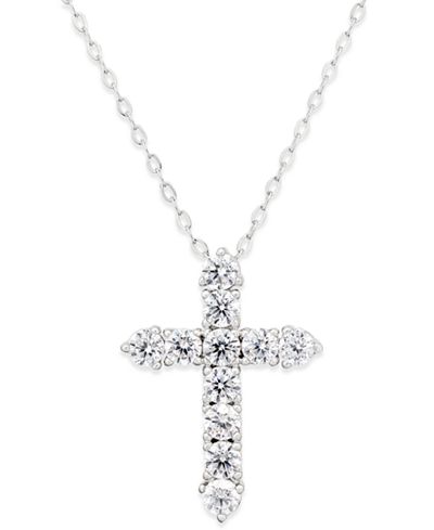 Danori Silver-Tone Crystal Cross Pendant Necklace, Only at Macy's
