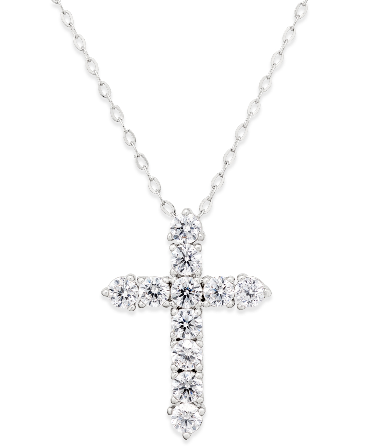 Silver-Tone Crystal Cross Pendant Necklace, Created for Macy's - Silver
