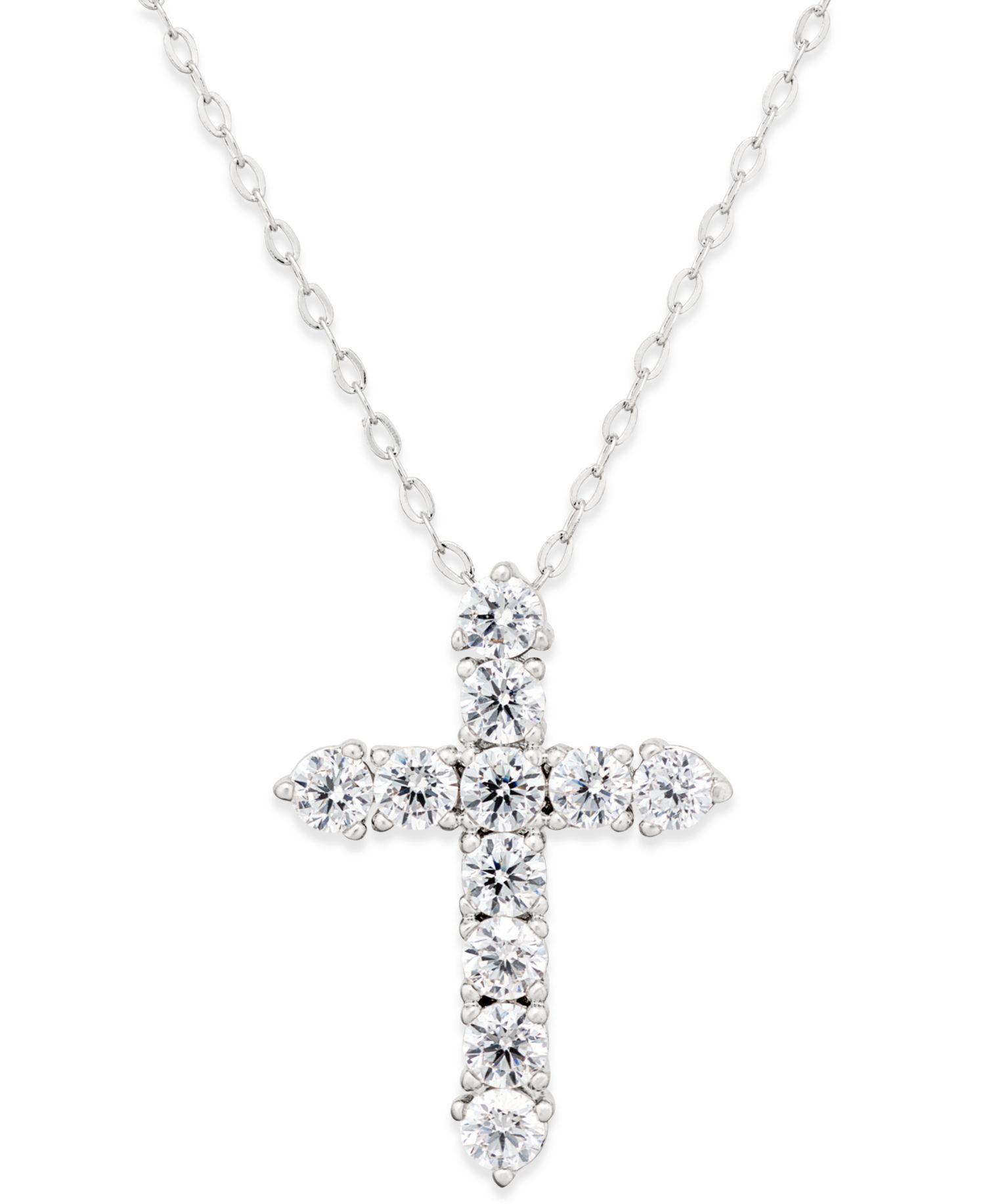 Silver-Tone Crystal Cross Pendant Necklace